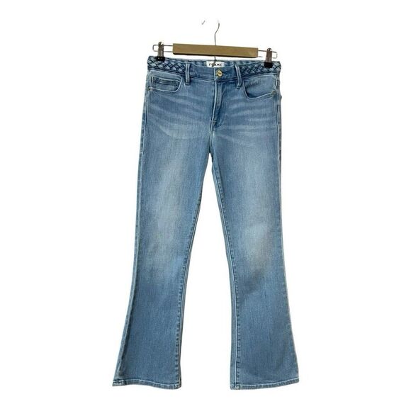 Frame Denim Jeans Women's Size 26 Le Crop Mini Boot Braided Waist Fountain Blue - Picture 1 of 6